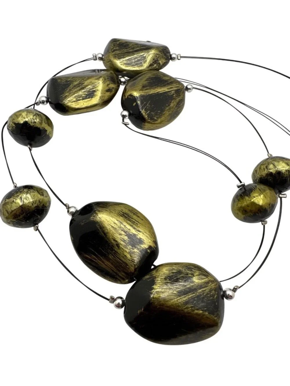 Unbranded | Jewelry | Long Metallic Floating Bead Necklace Black Gold ...